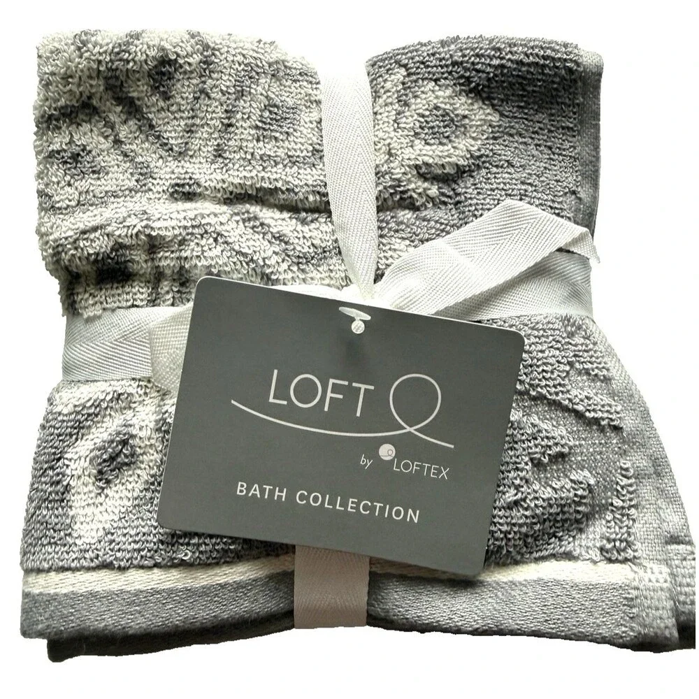 Loft by Loftex Snowflake Facecloths Washcloths Soft Cotton Gray White Set of 4